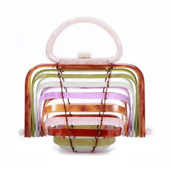 

Holiday beach handheld makeup bag acrylic bamboo basket hollowed-out handbag folding shell bag 2020 new style