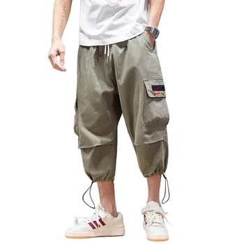 

Men Streetwear Color Block Cargo Shorts 2020 Summer Hip Hop Loose Cropped Pants Men Joggers Sweatshorts Belt Shorts