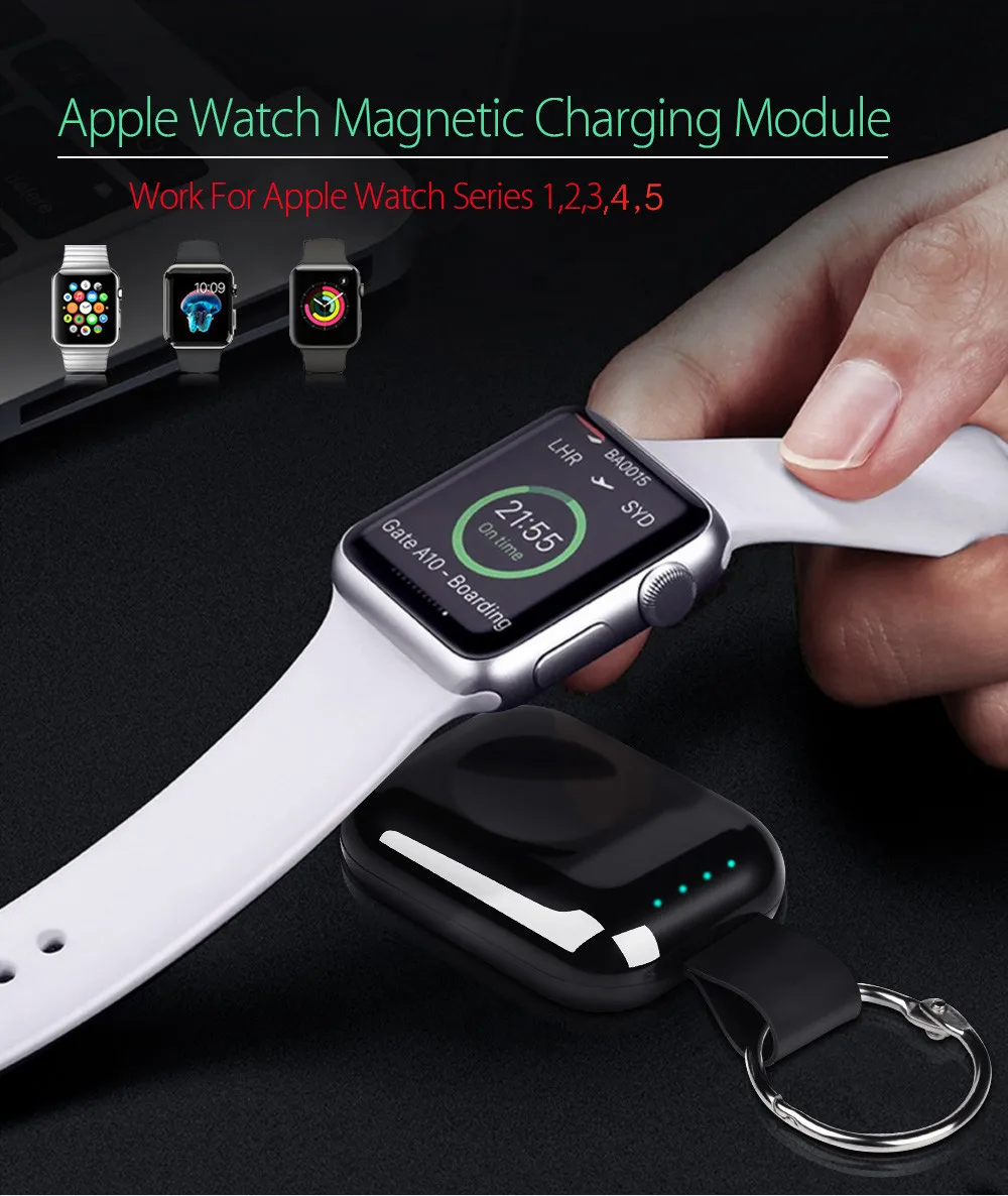 Внешний аккумулятор для Apple Watch 1, 2, 3, 4, 5, беспроводное зарядное устройство, внешний аккумулятор 700 мА/ч, портативное зарядное устройство для путешествий, для улицы, QI, беспроводное зарядное устройство