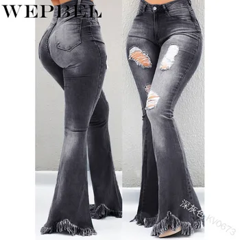 

WEPBEL New Denim Wide Leg Flare Jeans Woman Summer High Waist Jeans Trousers Tassel Vintage Casual Jeans Pants Plus Size