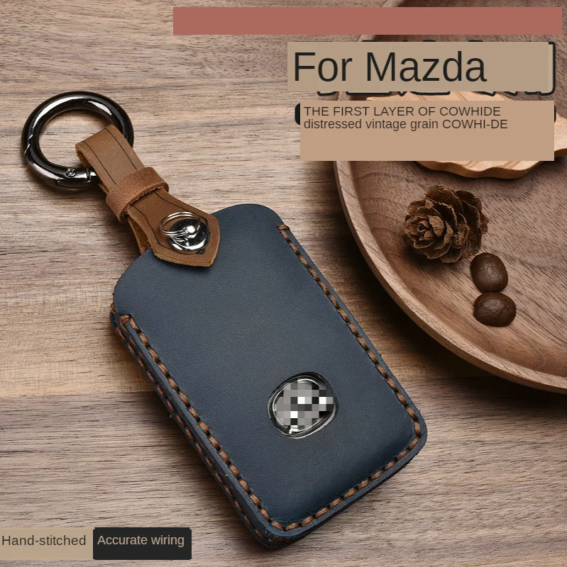 Cowhide leather Car Key  shell Holder Keychain Ring Case Bag Fit For Mazda Auto