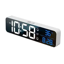 Rechargeable Digital Alarm Clock Sound-Activated Dual Alarm LED Clock Snooze Temperature Music Table Clock for Living Room Decor