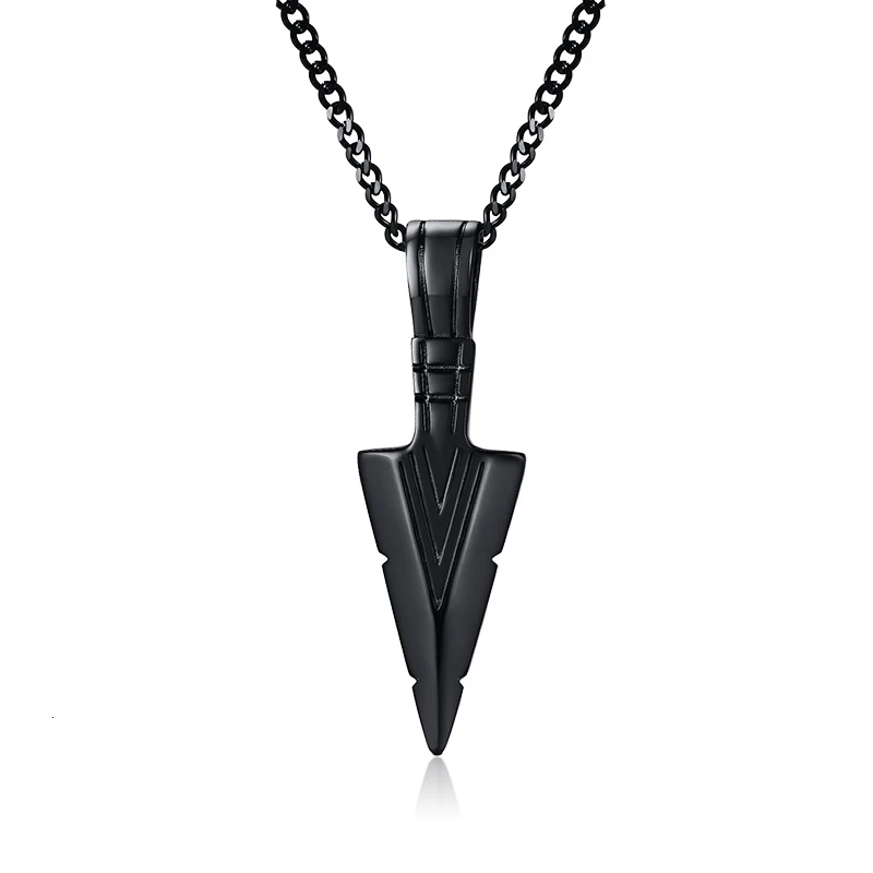 black necklace Панк Мужская стрела ожерелье кунай PRIMAL кулон в виде наконечника копья черный тон Племенной серфинга Шарм ювелирные изделия из нержавеющей стали - Окраска металла: black necklace