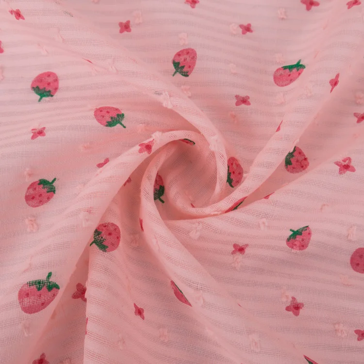 

60D thin soft cotton stripe small strawberry printed fabric children's clothing apparel DIY handmade home decoration cloth