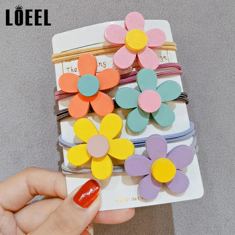 Flower 5 шт./лот, эластичная резинка для волос с милыми мультяшными животными, набор аксессуаров для волос, модная резинка для волос с фруктами и цветами, повязка на голову для женщин - Color: Flower