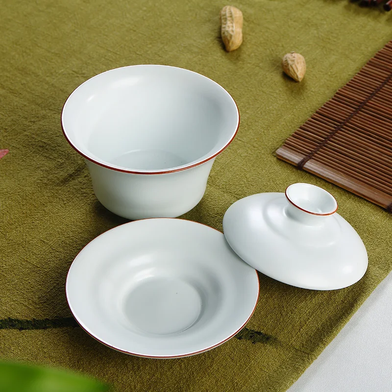 Пиалы для чая Ding Kiln Matt White Browm Rim белый керамический гайвань Gongfu заваривание чая чашка с крышкой Цзиндэчжэнь Gaiwan 160 мл