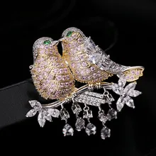 

Cubic Zirconia 24 K Gold Plated Brooch Pin - Love Bird CZ Brooch