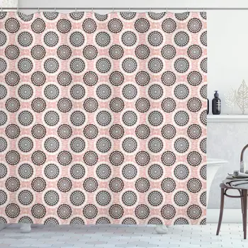 

Peach Shower Curtain, Symmetrical Circular Shapes Pattern Abstract Background Soft Color Image Print, Cloth Fabric Bathroom