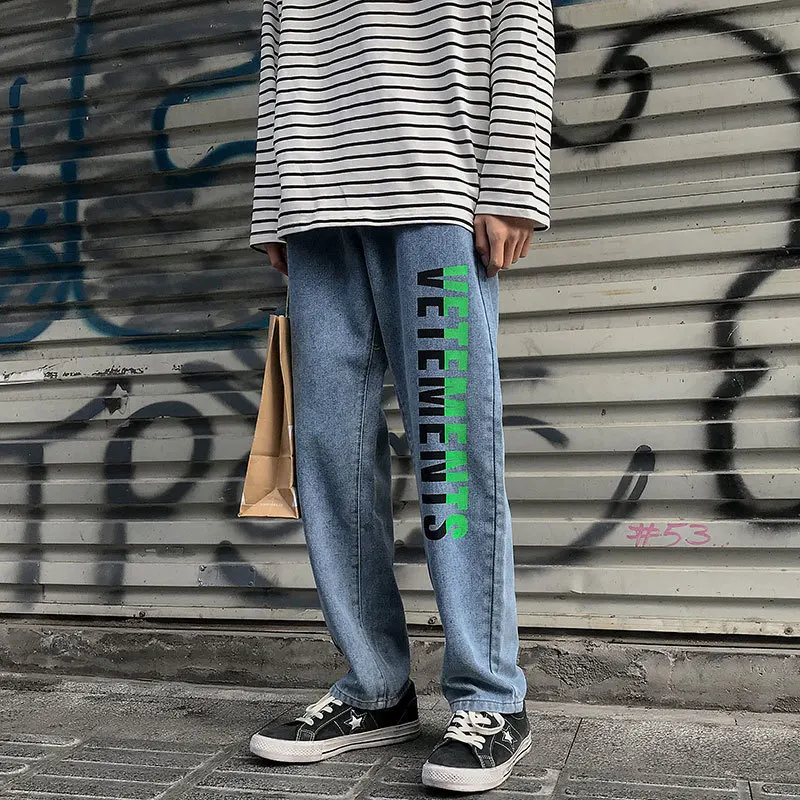 Новинка весна осень 2020 популярные мужские джинсовые брюки с буквенным принтом