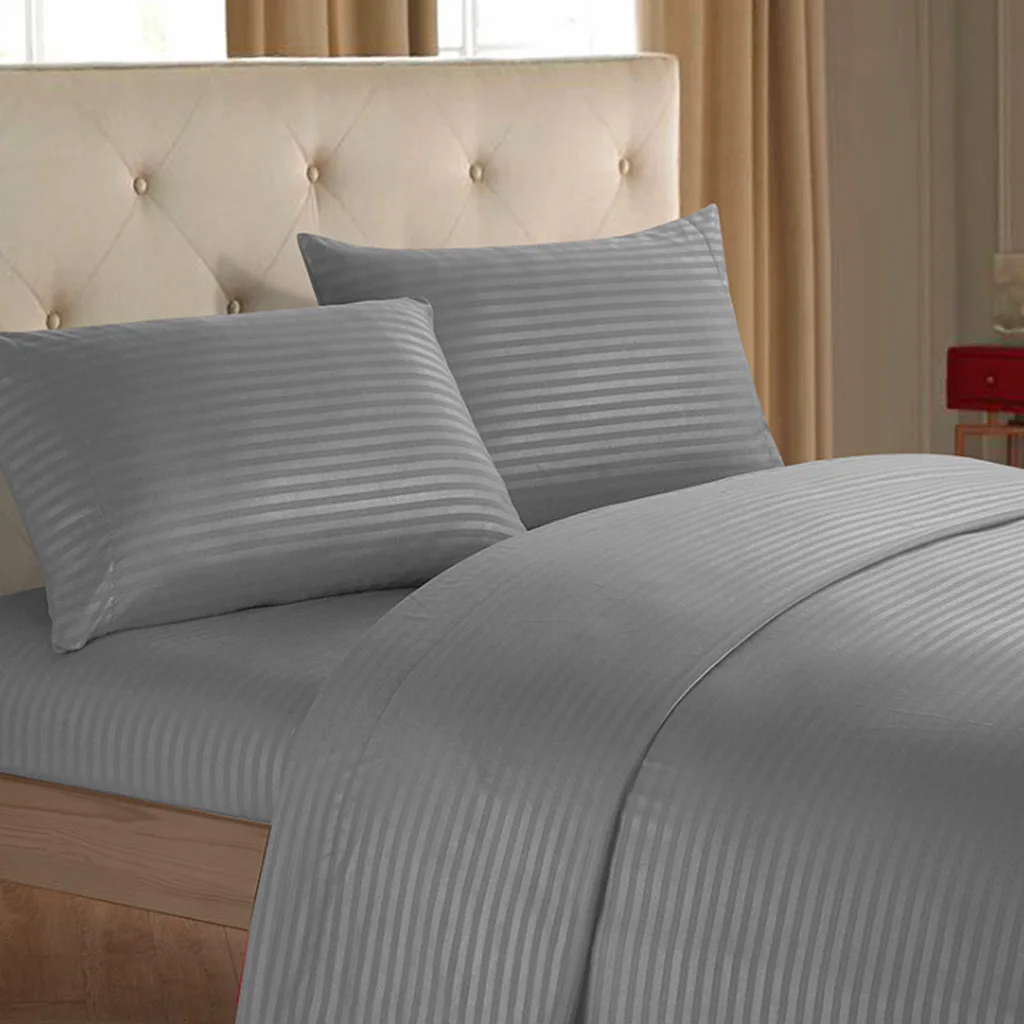 Solid Bedding Set Soft Flat Sheets Fitted Sheet Striped Embossed Brushed Bedding Set Bedspread On The Bed Adult Beds Sheet 