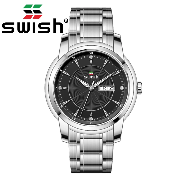 Мужские кварцевые часы SWISH 2020 с автоматической датой модные деловые наручные из