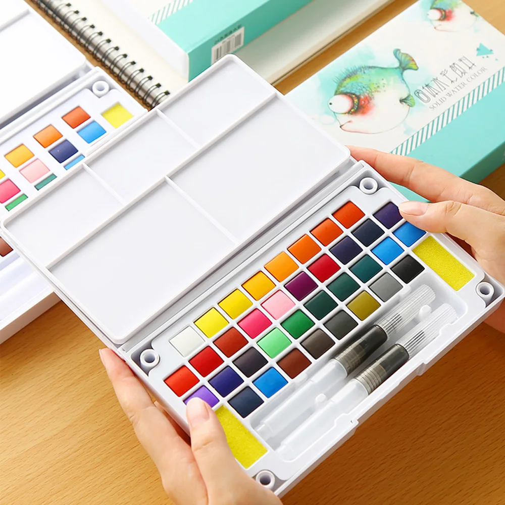 

BLS 18/24/36 Colors Transparent Solid Watercolor Paint Set with Paintbrush Palette for Student Artist Painting Art Supplies