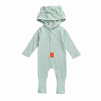 

2020 Autumn Newborn Baby Boy Romper Solid Soft Comfortable Rabbit Ears Hoodie Jumpsuit Playsuit 0-12M