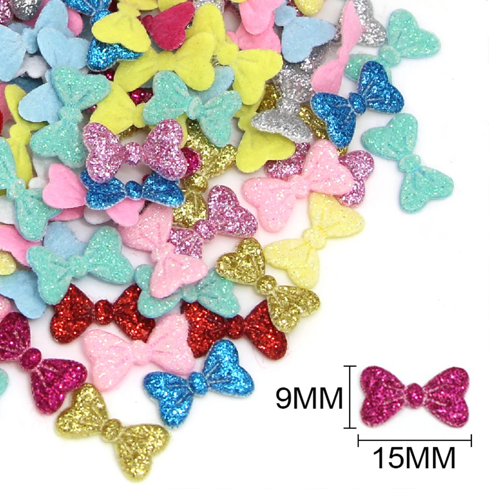 50Pcs Glitter Bögen Gepolsterte Patch Pailletten Patches Für Kleidung Bowknot Form Appliques Patches Dekorative Kinder Haar Clips DIY Handwerk – Detail 2
