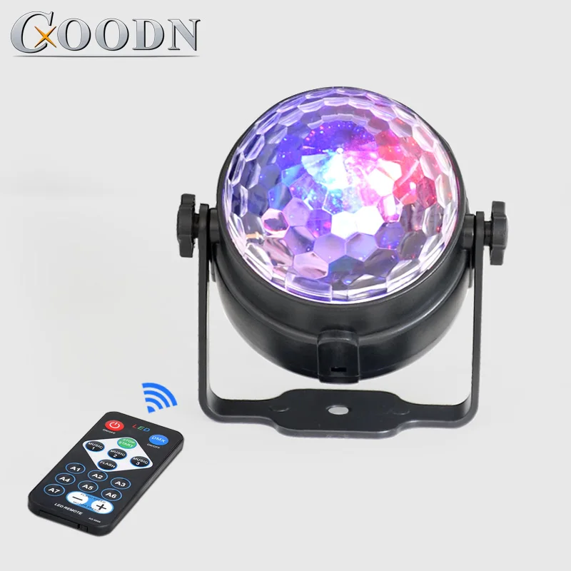 

Mini RGB 3W Crystal Magic Ball Led Stage Lamp DJ KTV Disco Laser Light Party Lights Sound IR Remote Control Christmas Projector