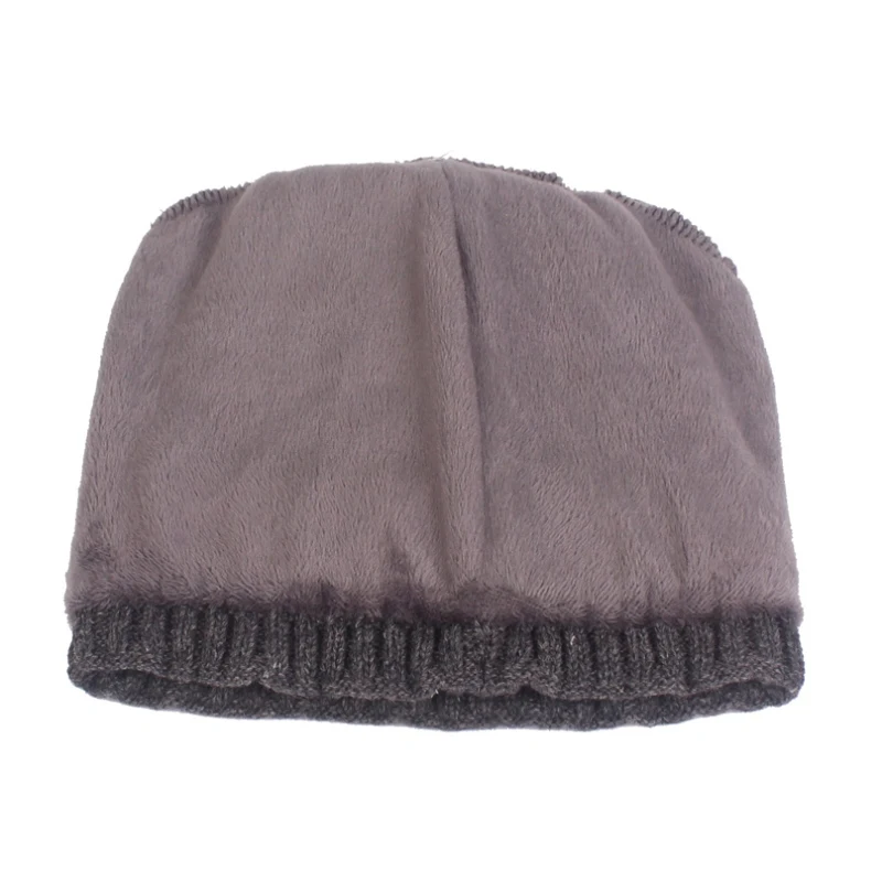Hot Universal Outdoor Winter Warm Wool Loose Knit Hat Casual Beanie Hat Velvet Lining Knit Cuff Hat