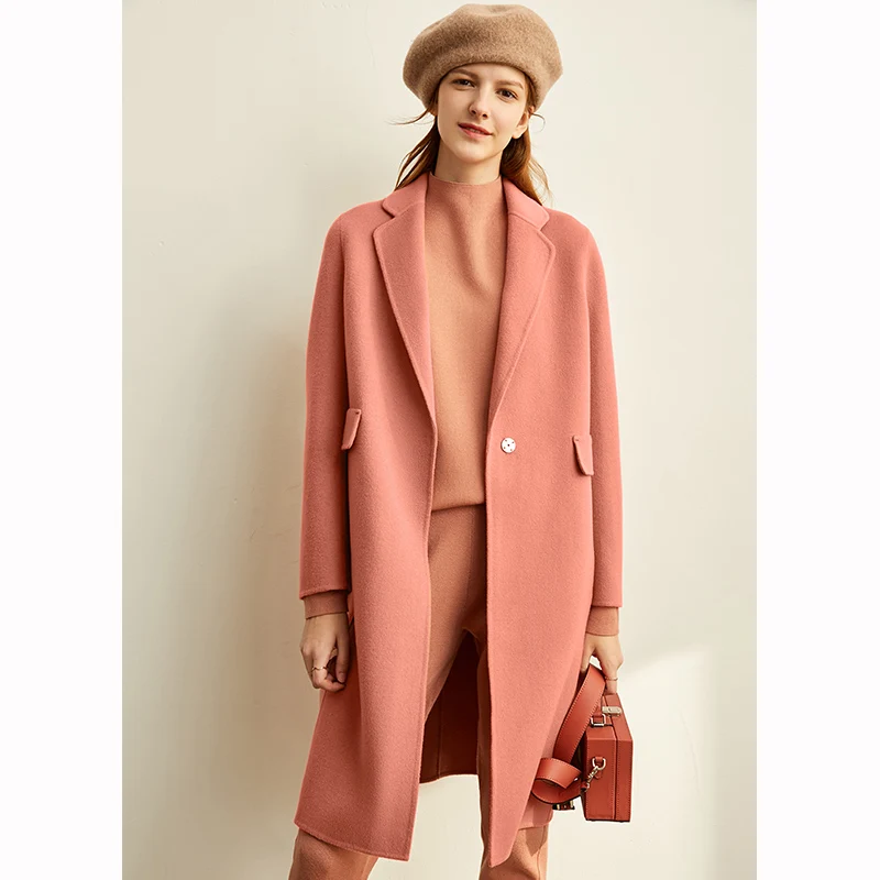 Coral Red Amii минималистичное двухстороннее меховое пальто для женщин зима Новое Свободное пальто средней длины на пуговицах - Цвет: Coral Red