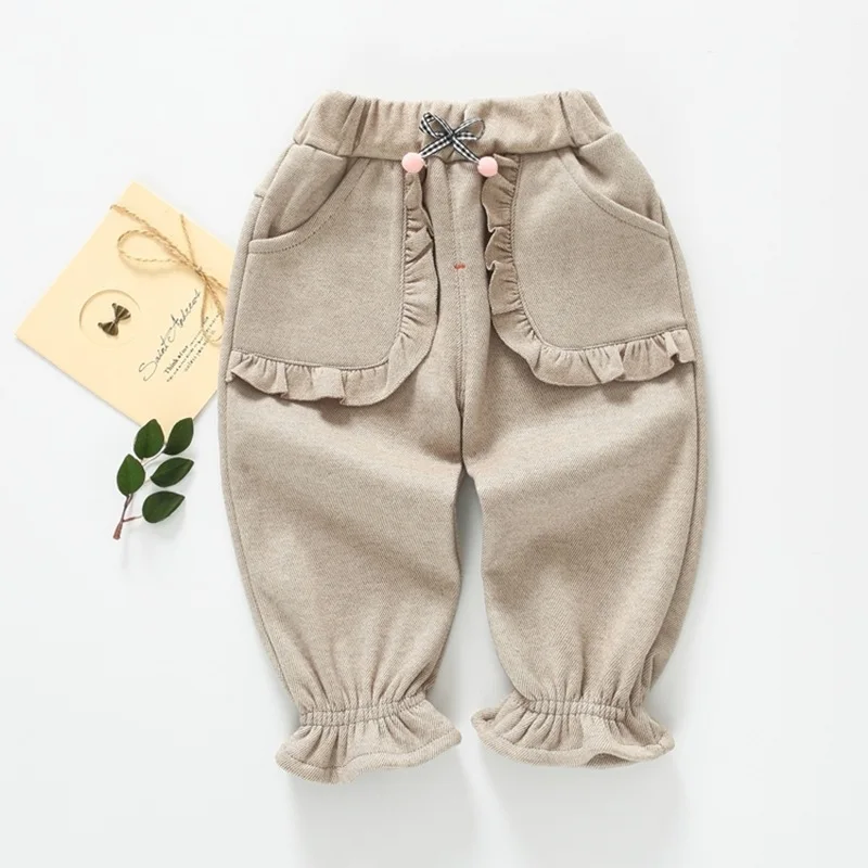 Beige Осенне-зимние вельветовые штаны для маленьких девочек прямые теплые штаны для новорожденных ярких цветов повседневные Хлопковые Штаны для малышей 1-3 лет - Цвет: Beige
