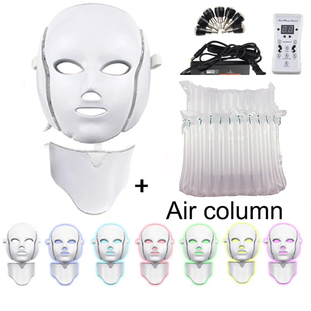 With neck-air bag 7 цветов Электрический светодиодный фотоновая маска для лица терапия омоложение анти акне, морщины подтягивающий кожу микроток инструмент для салонов красоты - Цвет: With neck-air bag