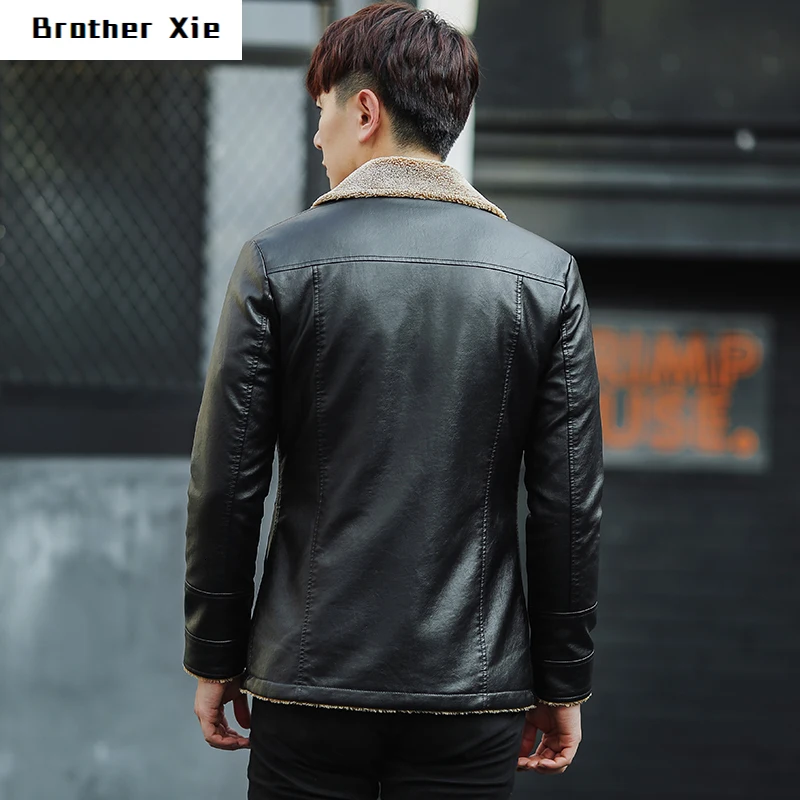 

Winter Thick Leather Jacket Men's Warm Fashion Solid Color Casual Plus Velvet Leather Coat Man Streetwear Loose Cotton Parka Men