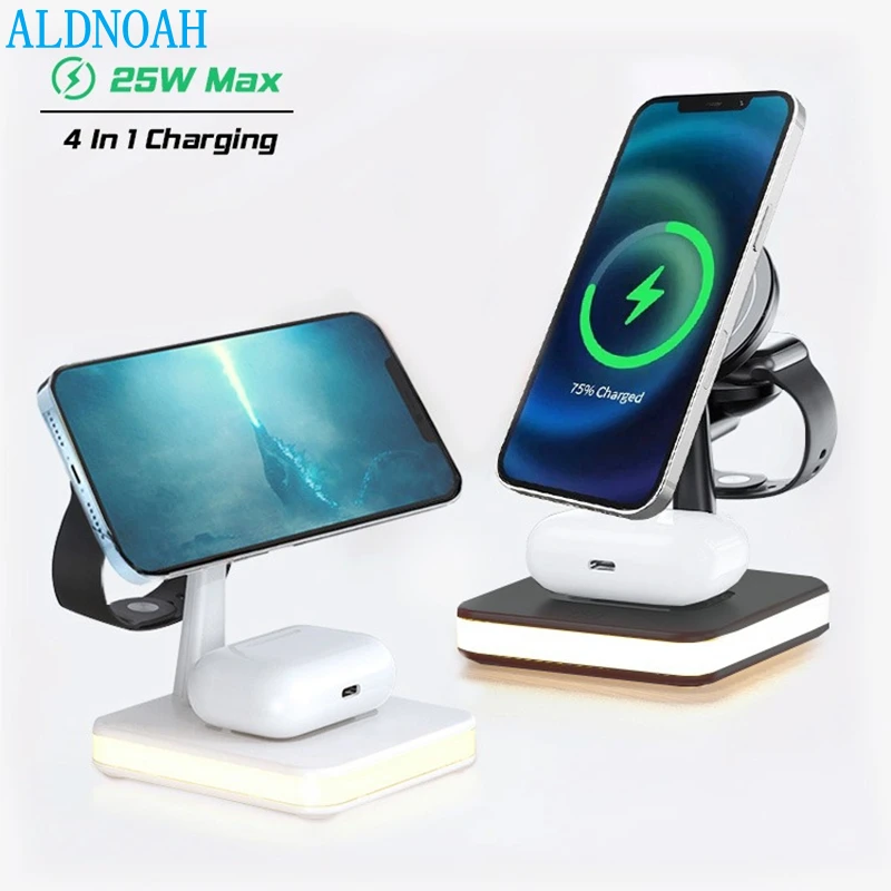wireless phone charger Magnetic Wireless Charger 25W Fast Charging Bedside Lamp 4 in 1 Holder For iWatch Airpods PD QC3.0 For iPhone 13 12 Pro Max Mini wireless car charger