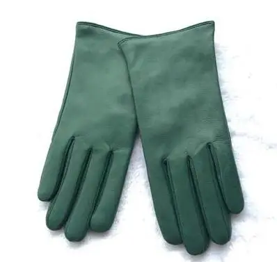 dark green Женские осенне-зимние из натуральной овчины кожаная перчатка Женские зимние из натуральной кожи короткие перчатки для вождения r712 - Цвет: dark green