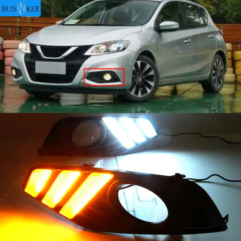 

Новая обновленная версия наивысшего качества светодиодные противотуманные фары светильник с желтым сигнал поворота для Nissan новые Nissan Tiida только 2017-18