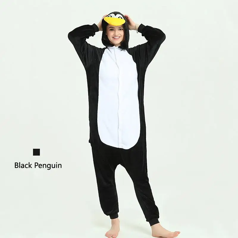 Женские пижамные комплекты с единорогом, кигуруми, фланелевые пижамы с милыми животными, детские женские зимние пижамы с единорогом, пижамы, домашняя одежда - Цвет: Black Penguin FL