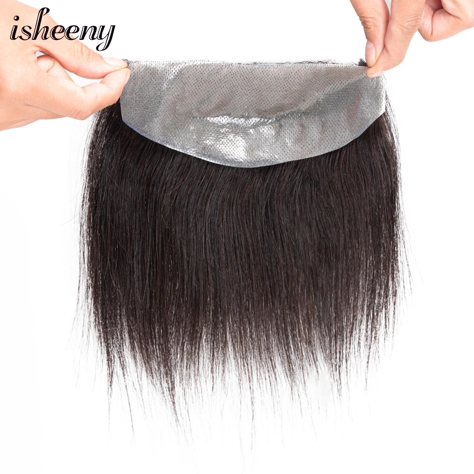 Isheeny 7*15 D Style Men Hair Line V-Loop Brazilian Virgin Human Hair Replacement System 0.007mm PU Skin  For Men