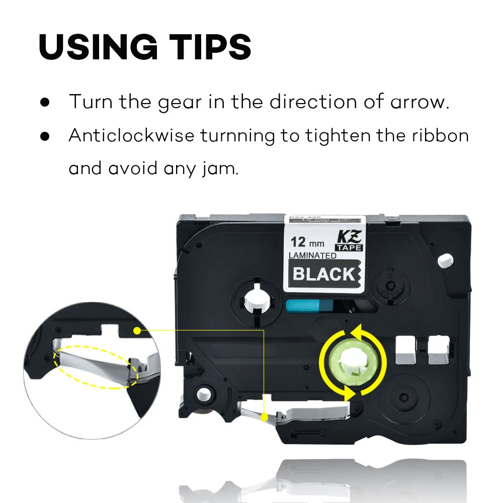 KZE 12mm White on Black Laminated Label Tape Cassette Cartridge ribbon compatible for p-touch label printers tze tape Tze-335