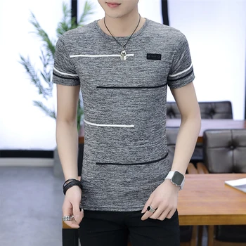 

2020 men T-shirt fashion round collar ice silk cotton T-shirt hip-hop strips of cultivate one's morality short sleeve blouse
