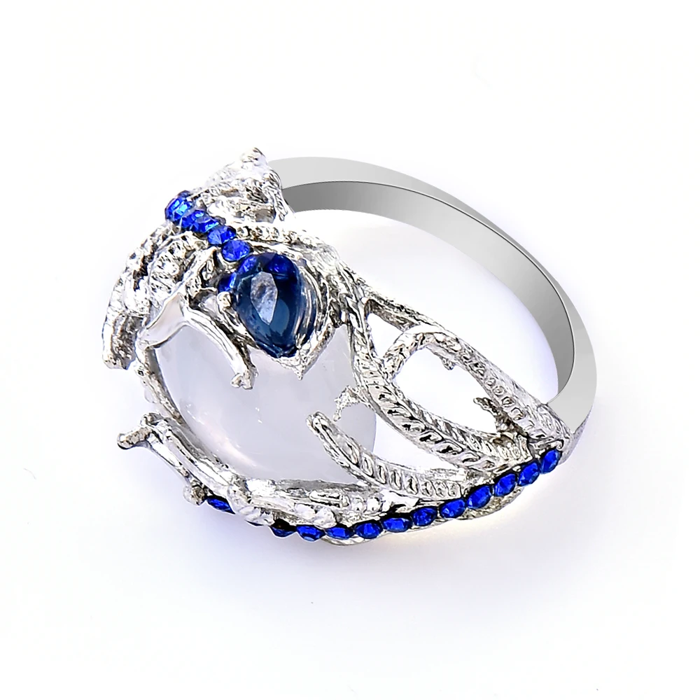 Мода женщин леди элегантный огромный лунный камень Свадебная вечеринка кольцо невесты обручальные синие кольца с кристаллами из страз ювелирные изделия