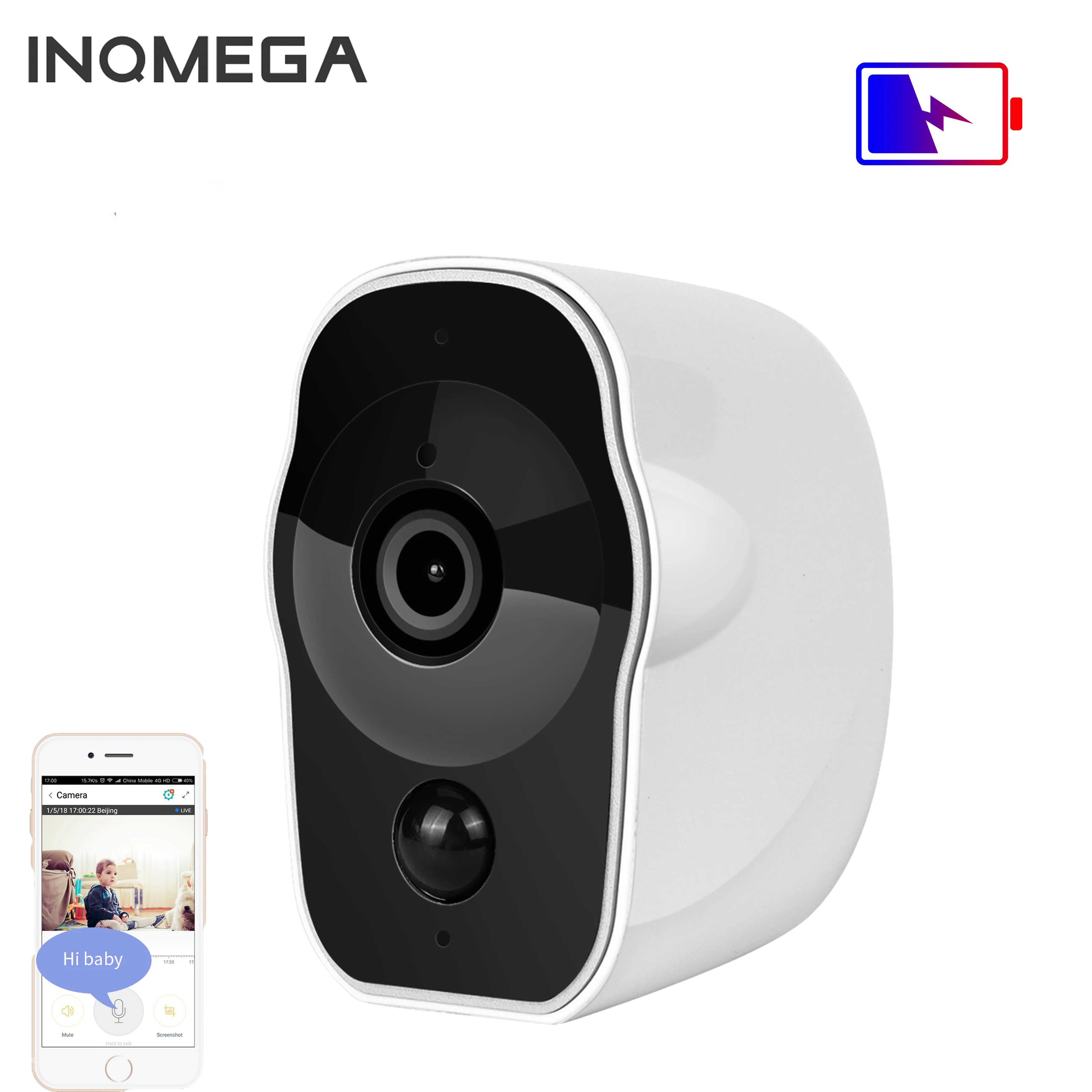 IP-камера видеонаблюдения INQMEGA беспроводная аккумуляторная с поддержкой Wi-Fi 1080P |