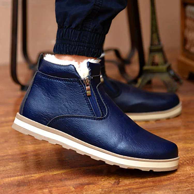 LZJ; Новинка года; мужские зимние теплые ботинки; повседневная обувь; мужские модные плюшевые зимние ботинки; ботильоны; кожаная обувь на меху; размеры 39-44 - Цвет: Синий