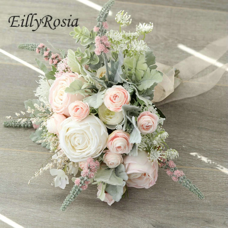 Eillyrosia buquê de noivas rosa e branco, rosa, rosas francesas, romântico,  buquê de casamento, decoração, dama de honra, suporte, argola de  flores|Buquês de casamento| - AliExpress