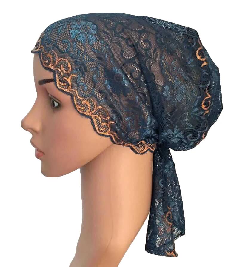 Новая женская мусульманская внутренняя шляпа индийская шапочка выпадение волос кружевная Шапка-тюрбан исламский головной платок Исламская химиотерапия Рак головные уборы дамы - Цвет: Blue Orange