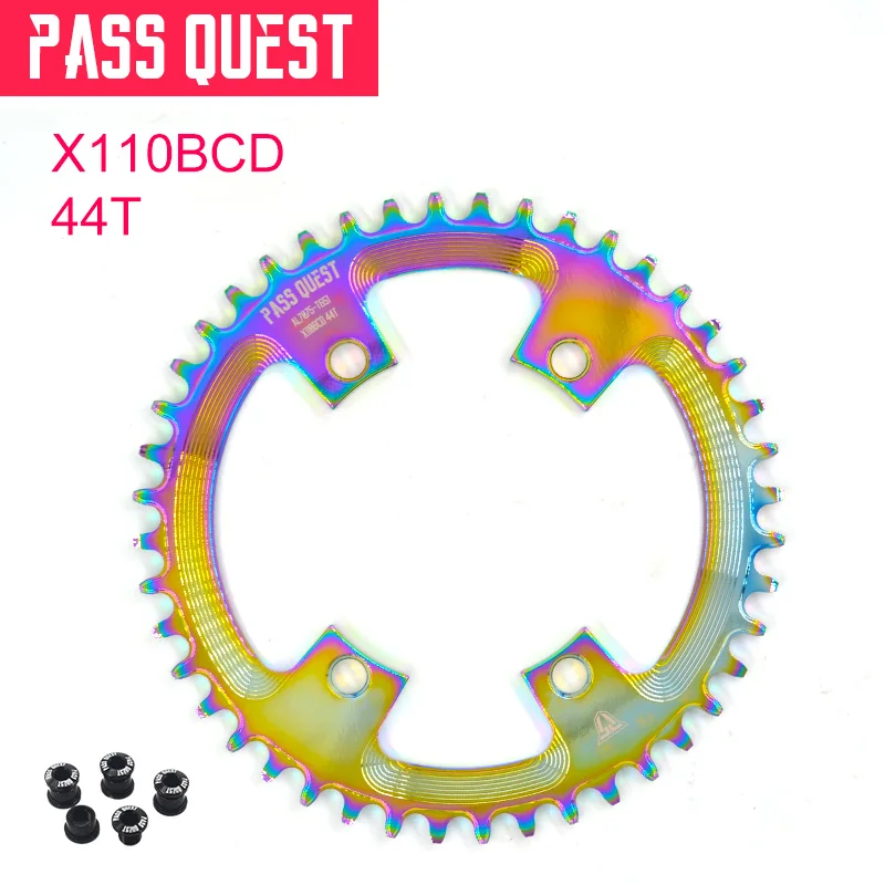 44T Pass Quest дорожный велосипед узкая широкая цепь X110BCD с титановым покрытием круглый 40 T-52 T для R2000 R3000 4700 5800 6800 DA9000 - Цвет: 44T
