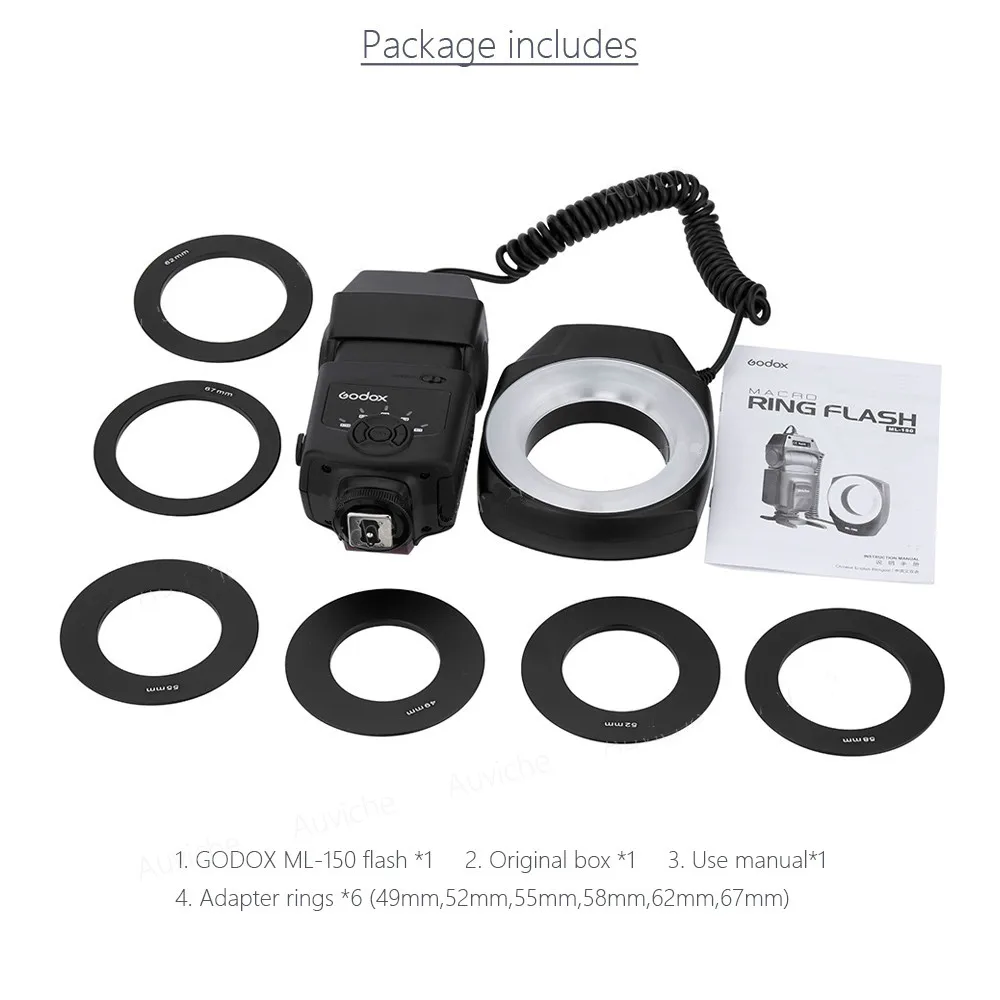 Godox ML-150 макро кольцо Вспышка Speedlite направляющий номер 10 с 6 линзами адаптер кольца для Canon Nikon Pentax Olympus DSLR камер
