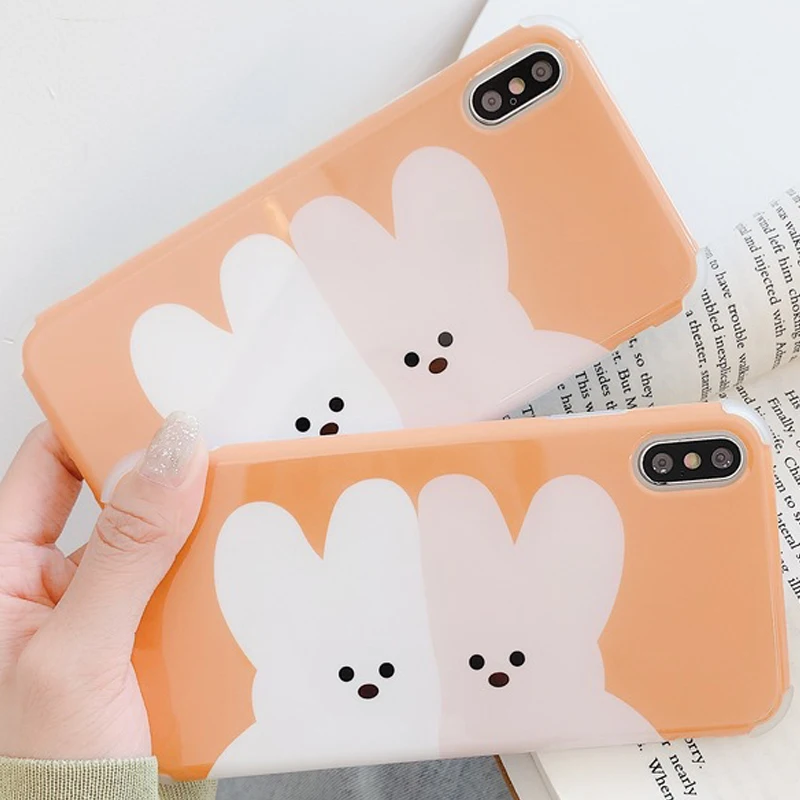 Милый мультяшный чехол для телефона с кроликом iPhone 6 6s 7 8 Plus X Xs XR Max TPU мягкая задняя