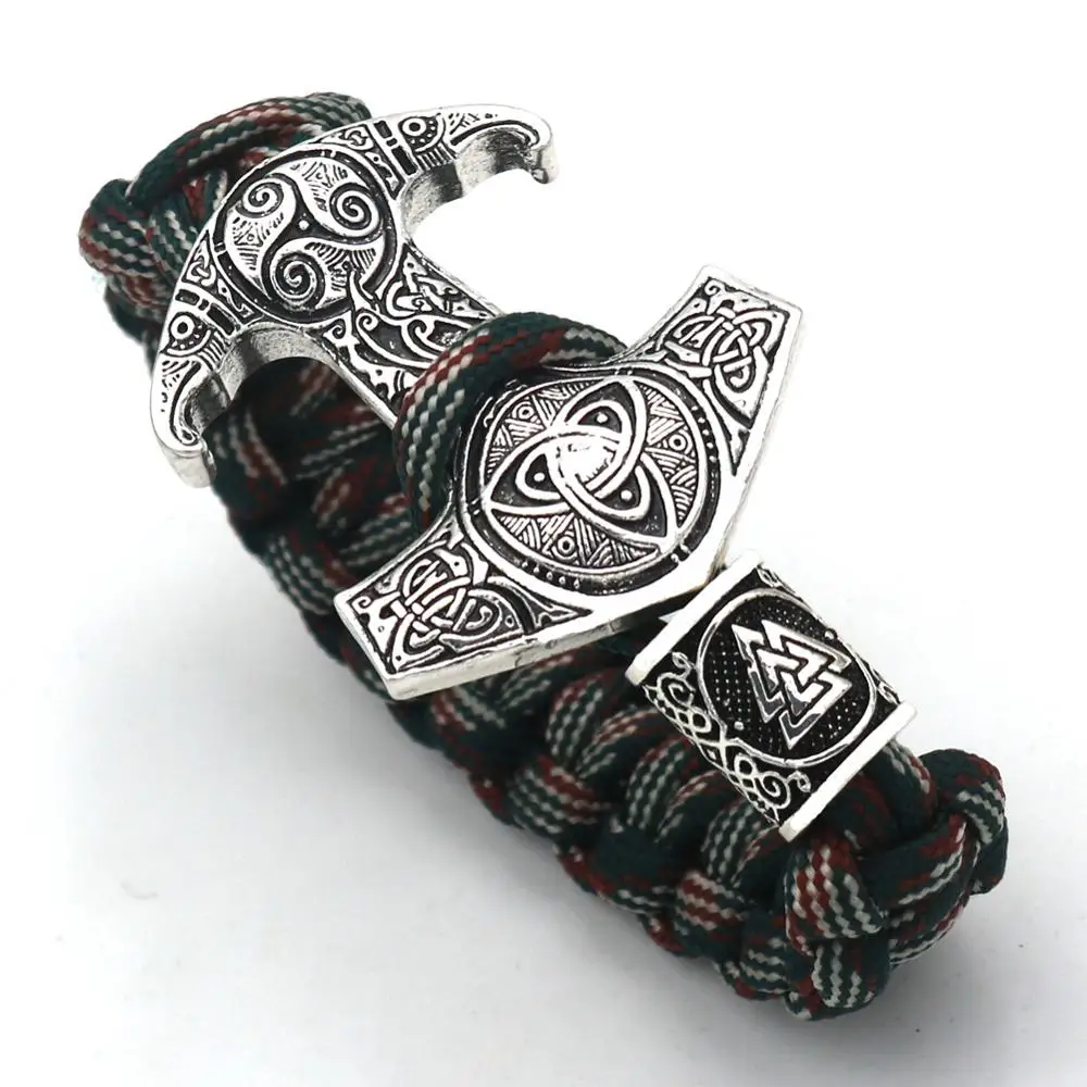 

Viking Bracelets Thor Mjolnir Hammer Paracord Amulet Rune Knot Scandinavian Men viking odin raven amulet Bangles Men Jewelry Gif