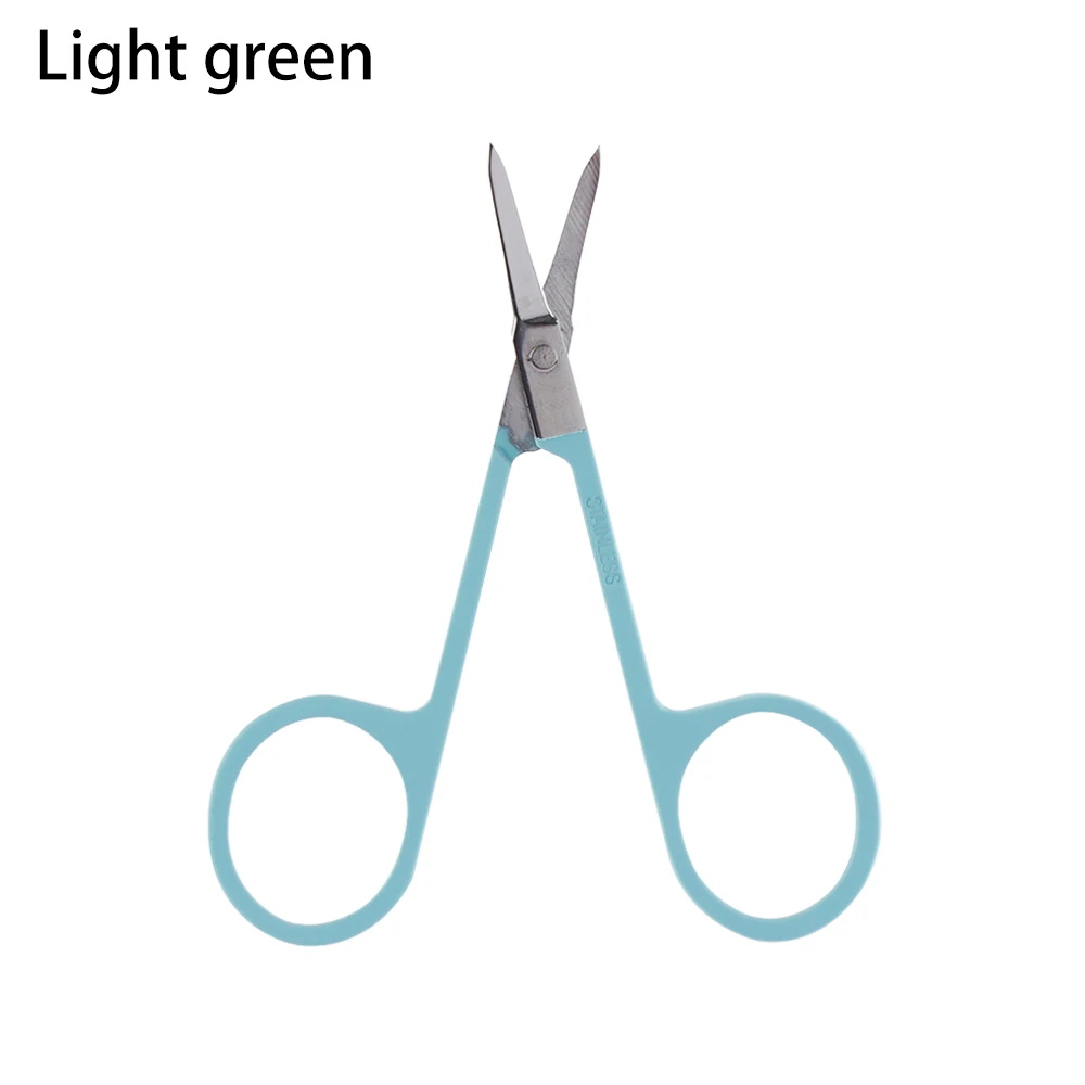 light green Новые профессиональные ножницы из нержавеющей стали, маникюрные ножницы для ногтей, бровей, носа, ресниц, кутикулы, ножницы, изогнутый педикюр, инструмент для макияжа - Цвет: light green