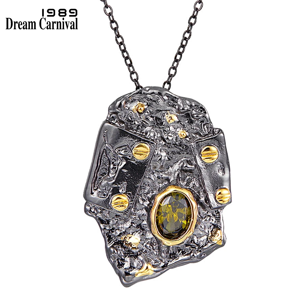 DreamCarnival1989, новинка, готическое ожерелье с подвеской для женщин, преувеличенное, индивидуальное, грубое, дизайн, оливин, циркон, Прямая поставка WP6680 - Окраска металла: С черным цинковым покрытием