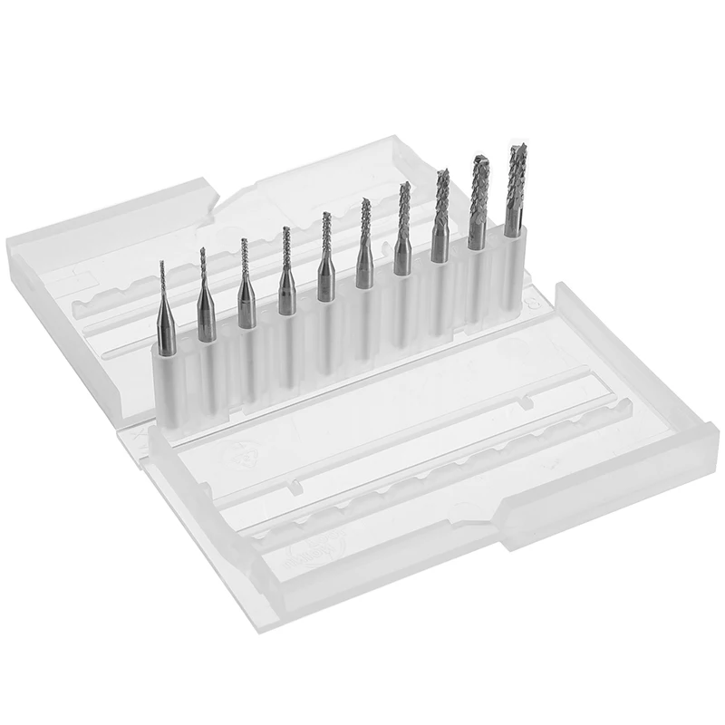 

10Pcs/Set 1/8" 0.8-3.175mm Cemented Carbide End Milling Cutter Engraving Cutter Rotary CNC End Mill Drill Bits For PCB Machine