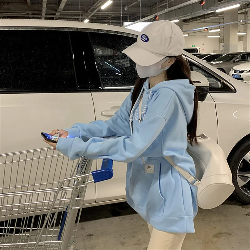 Spring and autumn thin white Hoodie women's 2021 new fashion ins student loose lazy style long sleeved top