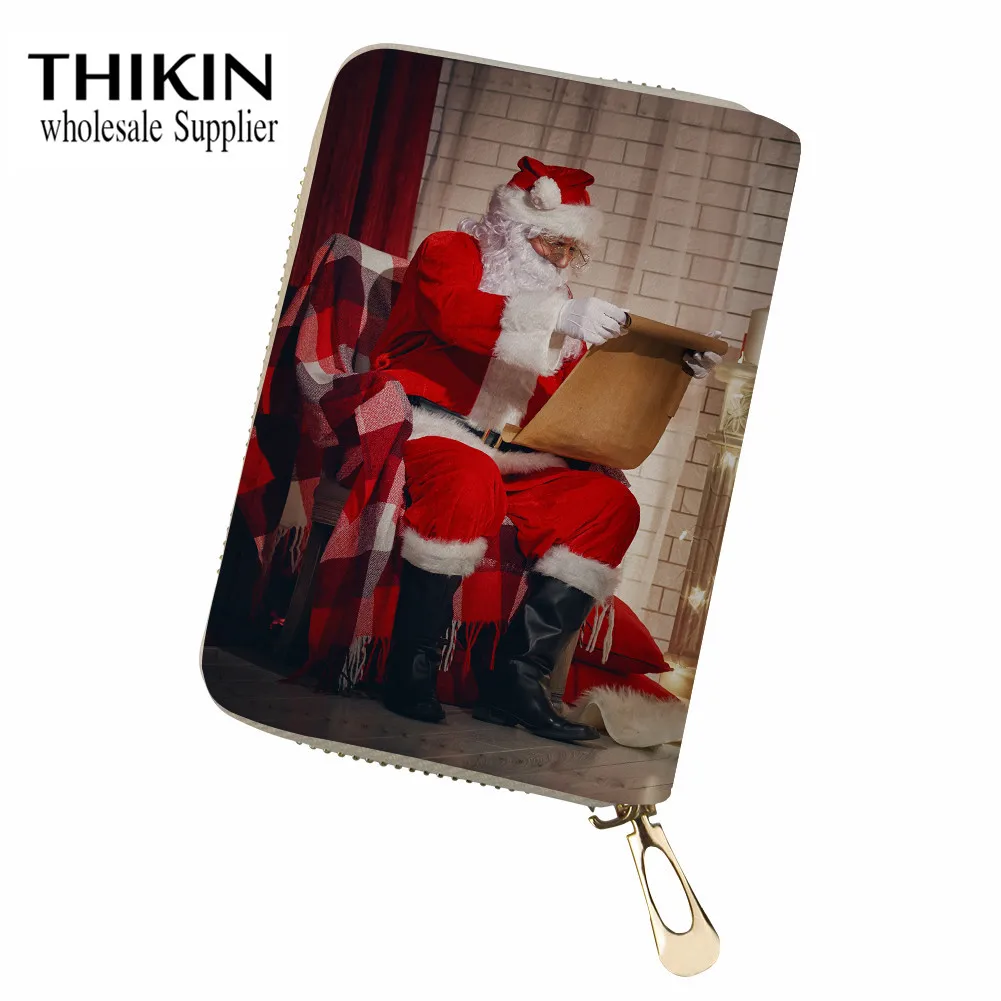 as picture THIKIN Christmas Bell Pattern Women Card Holder for Cards Cartoon Santa Claus Ladies Capacity Card Cover Females Funda Pasaporte - Цвет: as picture