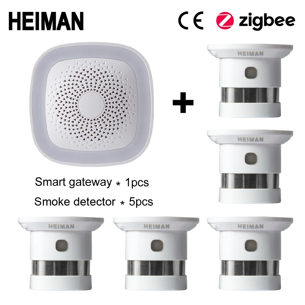 Promotion packages 5 HEIMAN HA1.2 Zigbee пожарная сигнализация Беспроводная охранная домашняя система умный Wifi шлюз и датчик дыма хост DIY комплект - Цвет: Promotion packages 5