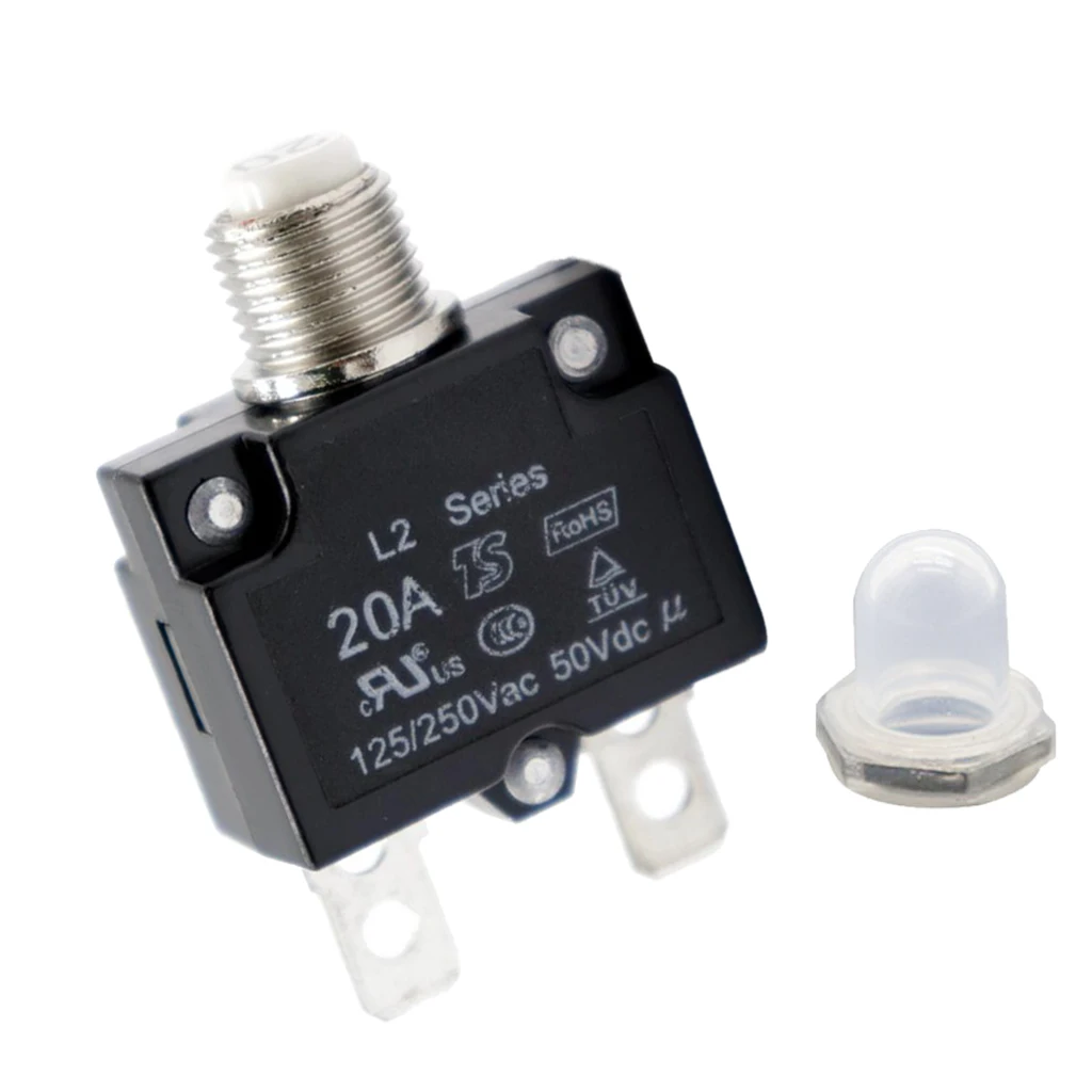 20 Amp Thermal Overload Protector, DC50V Push Reset Button Circuit Breaker with Clear Button Cap