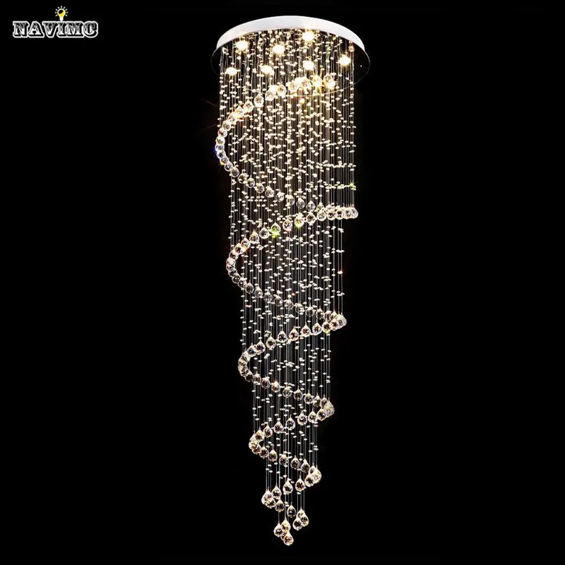 Роскошная Современная Большая большая D55* H220cm лестница Длинная спиральная хрустальная люстра осветительная арматура для лестницы Дождевая капля лампа