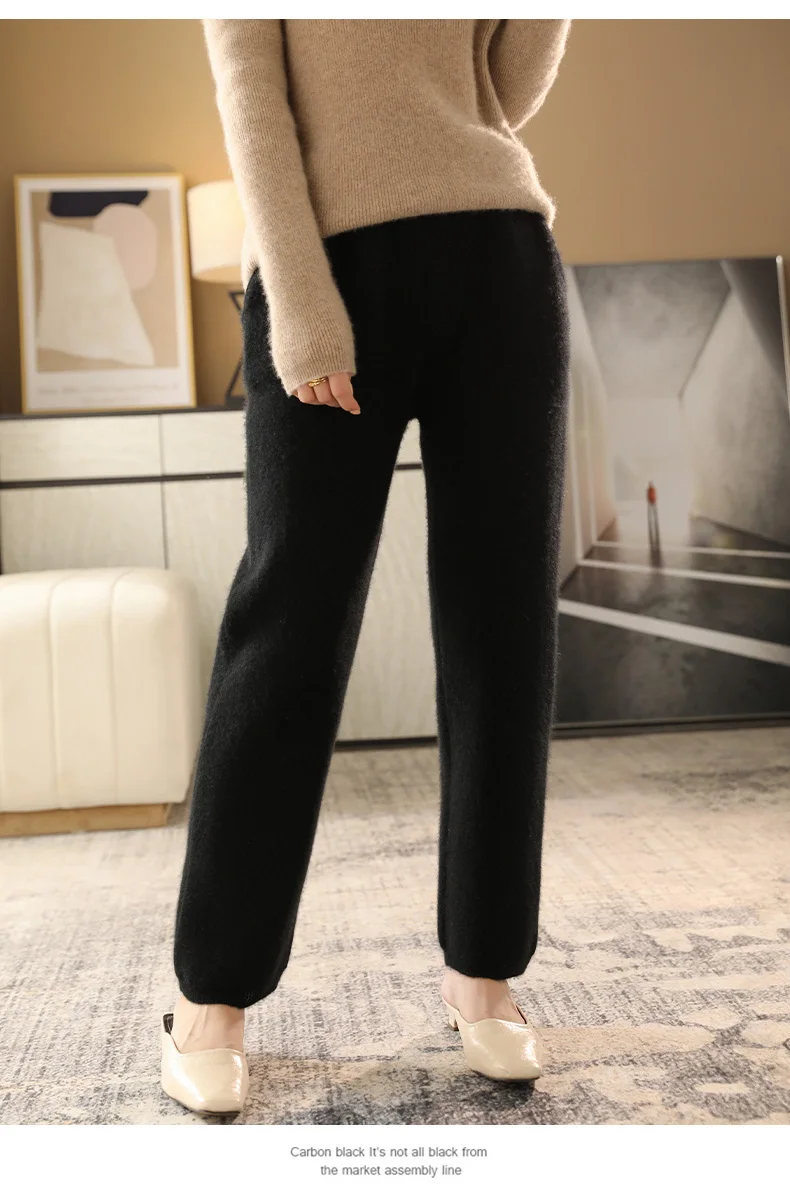 cigarette pants BELIARST 2021 Autumn/Winter New Women's High-Waisted Feet Pants 100% Pure Wool Casual Knitted Carrot Pants Trousers Tight Pants white capri pants