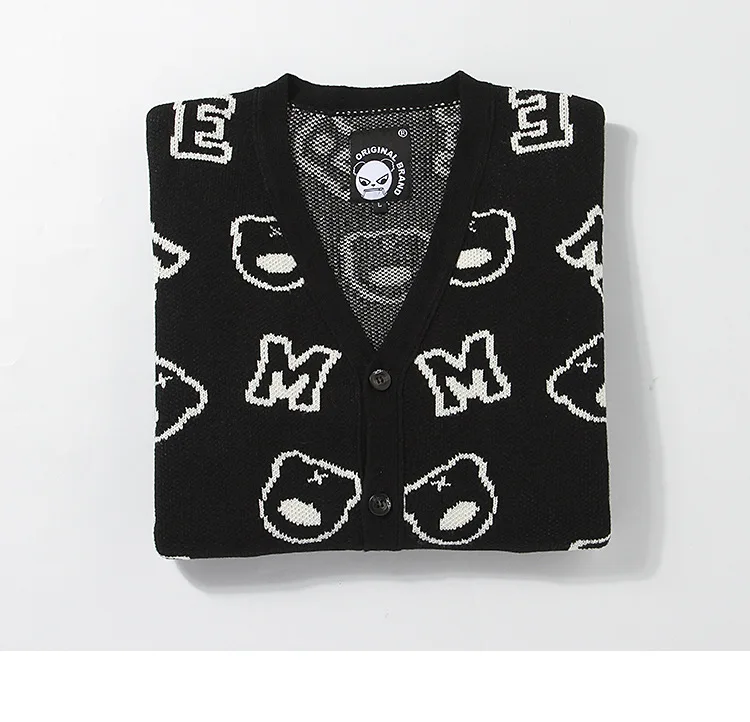 Autumn Dong Style Panda Jacquard Knit Shirt Influx Men V-neck Cardigan Sweater Tide Card Jacket Large Size Casual Sweater